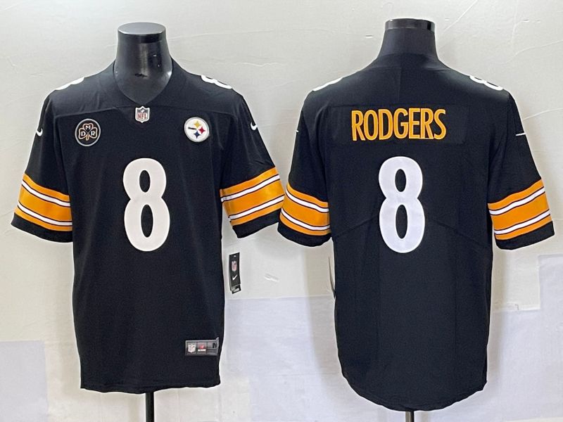 Men 2025 Pittsburgh Steelers 8 Rodgers Black white Nike Limited NFL Jersey style 3